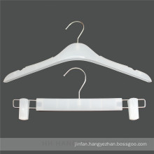 Frozen White Plastic Clothes Hanger with White Adjustable Clips Bottom Coat Hanger